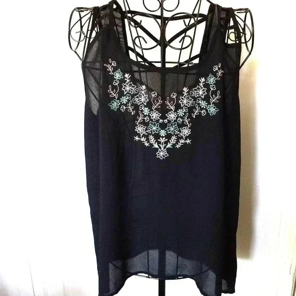 Mine Tank Top Size Medium Embroidered Ladder Back